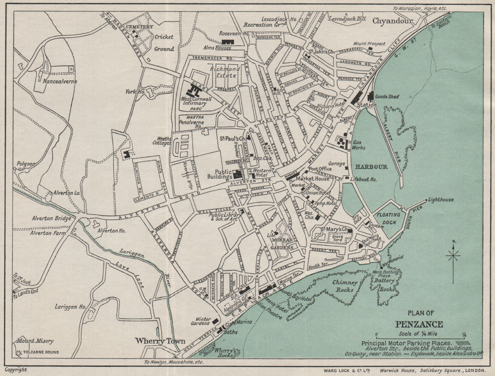 PENZANCE vintage town/city plan. Cornwall. WARD LOCK 1933 old vintage map
